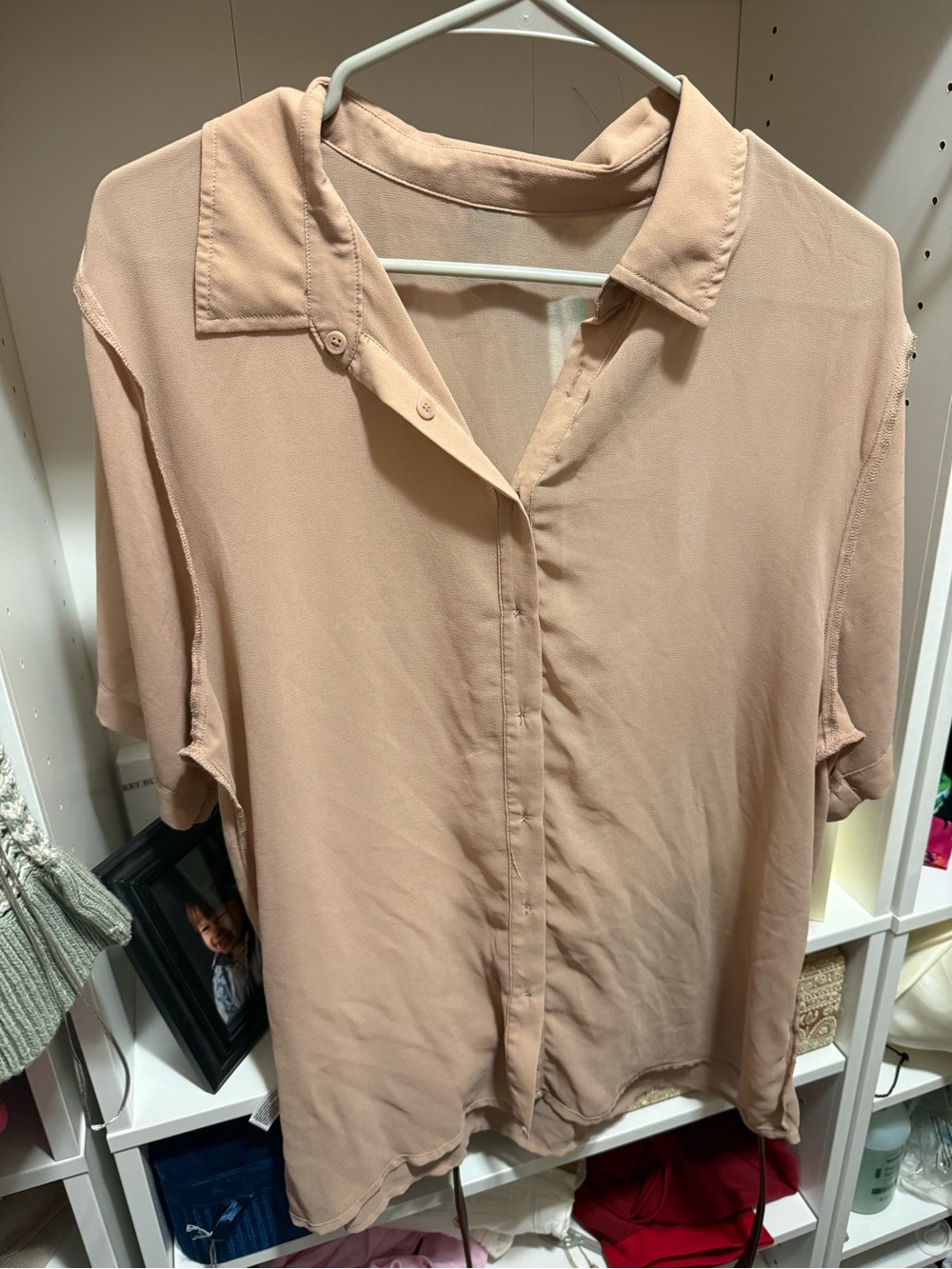 Women's Classic Button-Front Blouse in Sand color Medium